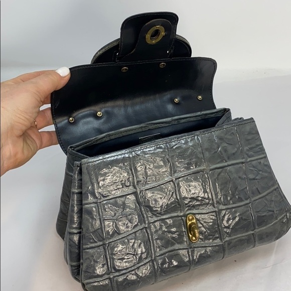 Parkland Vintage Gray Croc Embossed Leather Bag - Picture 7 of 14